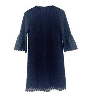 Lafayette 148 New York Sidra Navy Bell Sleeve Lace Dress